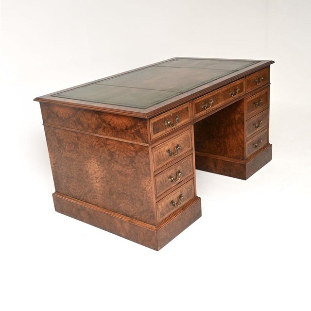 1960s Vintage Pedestal Desk in Burr Walnut with Leather Top, 1960 For Sale - Image 5 of 14