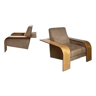 Postmodern Lounge Chairs by Artedi, Maple Wood & Velvet, 1980s For Sale