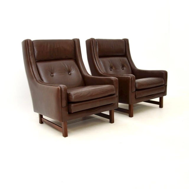 Mid-Century Modern Vintage Leather Lounge Chairs by Torbjörn Afdal for Bruksbo, 1970s, Set of 2 For Sale - Image 3 of 11