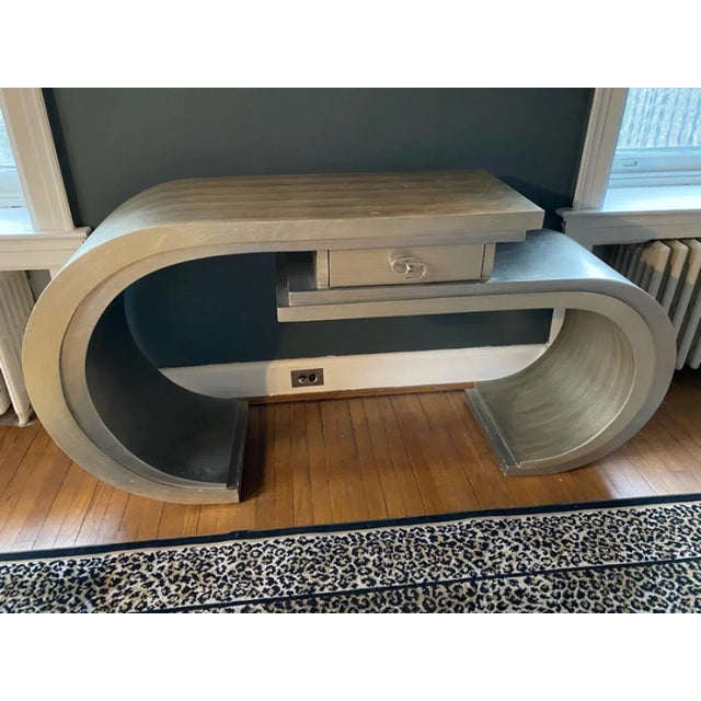 Modern 1990s Modern Curved Silver Leaf Console With Drawer For Sale - Image 3 of 6