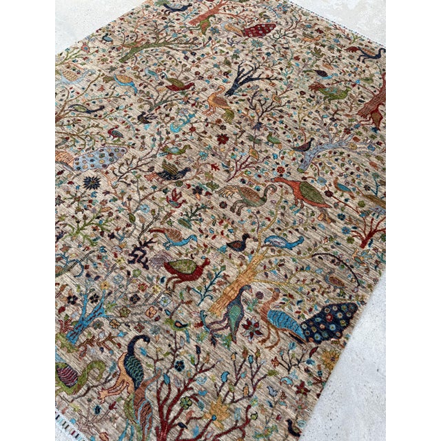 Bird of Paradise Area Rug, Hand-Knotted Wool, Pictorial, 8x10, Beige & Teal For Sale - Image 11 of 11