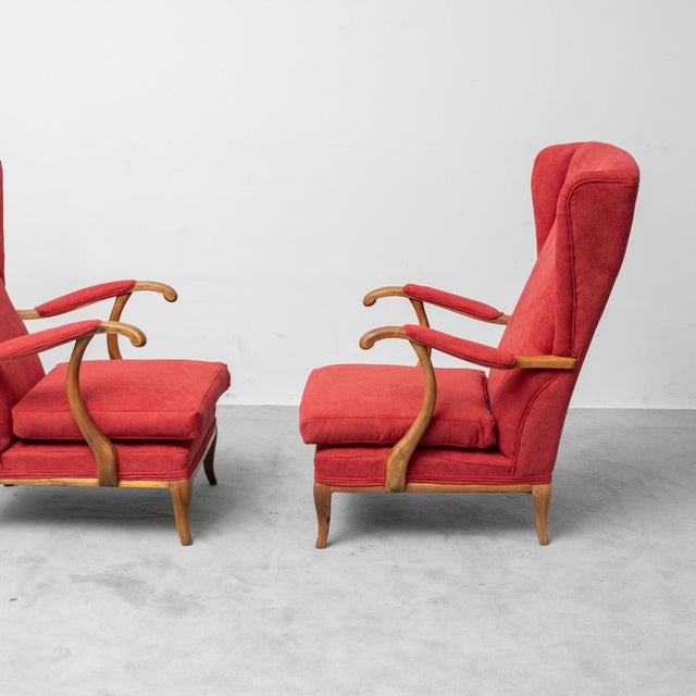 Armchairs in Fabric and Walnut Wood attributed to Paolo Buffa, 1950s, Set of 2 For Sale - Image 3 of 10