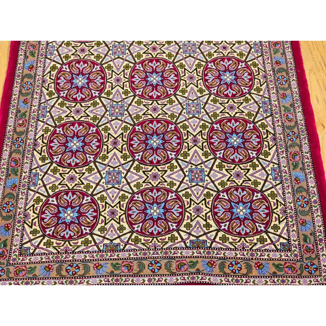 Tan Vintage Persian Qum Runner Rug, Hand-Knotted Wool, Allover Geometric Pattern, 3x13, Tan & Red For Sale - Image 8 of 14