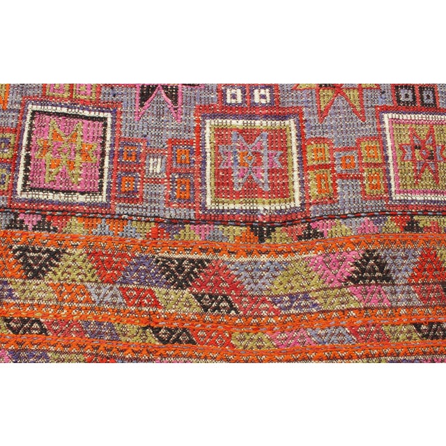 Mid 20th Century Mid 20th Century Vintage Embroidered Flat Weave Kilim Rug With Geometrics and Squared Design For Sale - Image 9 of 12