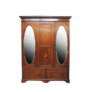 Inlaid Armoire W/ Mirrored Doors For Sale