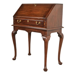 Henkel Harris Queen Anne Lady Astor Solid Mahogany Slant Front Writing Desk For Sale