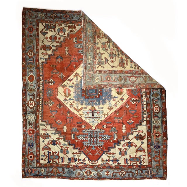 Antique Persian Serapi Rug 9’7" x 11’6”. A higher grade of Heriz carpets, usually in medallion designs, with crisp natural...