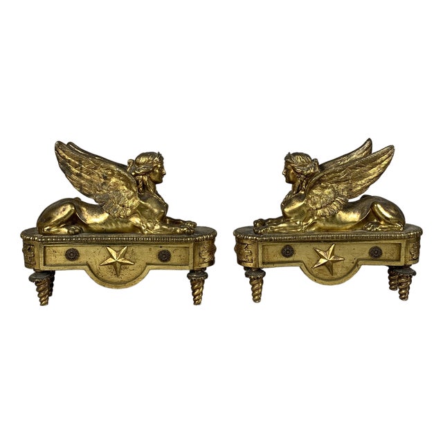 Andirons with Sphinxes from Thomire, 1790, Set of 2 For Sale
