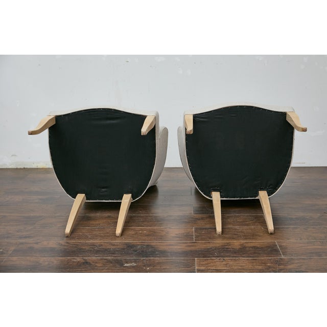 Pair of French Midcentury Armchairs with Linen Upholstery, Curved Tapered Legs For Sale - Image 12 of 12