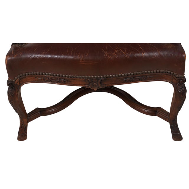 Antique Louis XV Style Leather Fauteuil Executive Desk Chair For Sale - Image 4 of 6