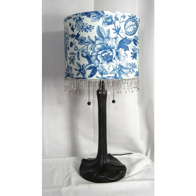 Vintage Tiffany Style Iron Bronze Lamp With Shade For Sale - Image 15 of 16