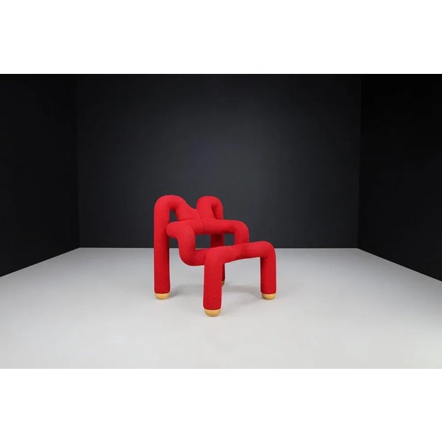 Postmodern Chair in Original Red Fabric attributed to Terje Ekstrom, Norway, 1984 For Sale - Image 9 of 10