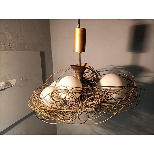 Sculpture Chandelier Nest Model in Brass and Opaline Glass by Roberto Giulio Rida, 1990s For Sale - Image 9 of 9