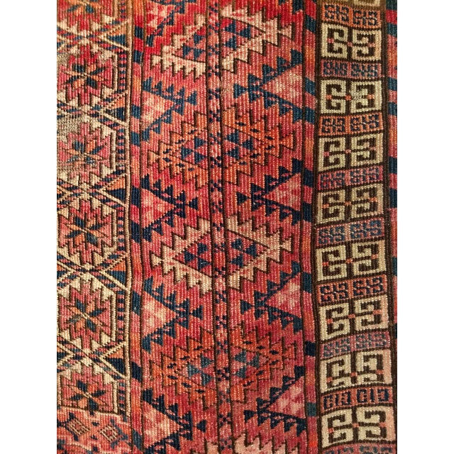 Near Square Size Vintage Turkmen Tekke Ensi in Prayer Pattern in Red, Navy, Ivory, Blue For Sale - Image 14 of 16