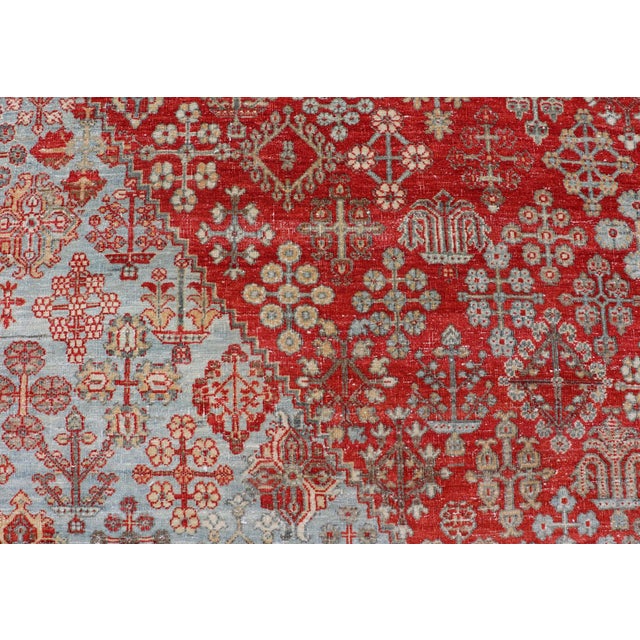 Textile Antique Persian Joshegan Rug With Geometric Medallion Design in Red and Lt. Blue 9'6 X 12'3 For Sale - Image 7 of 15