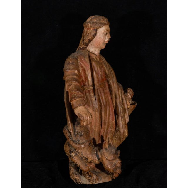 16th Century Spanish Artist, Gothic Carved Figure of Saint Margaret of Antioch, 16th Century, Wood For Sale - Image 5 of 9