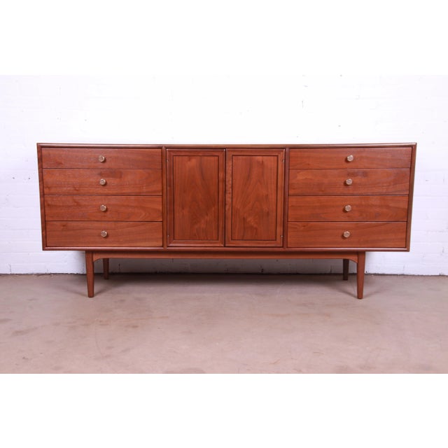 Mid 20th Century Kipp Stewart for Drexel Declaration Walnut Long Dresser, Newly Refinished For Sale - Image 13 of 13