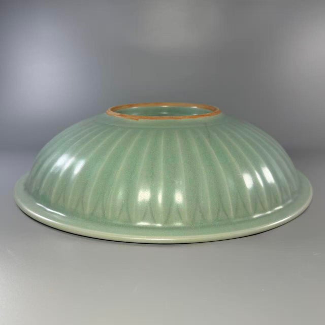 Ceramic Vintage Chinese Longquan Celadon Crackle‑Glaze Shallow Plate With Relief Dragon Motif For Sale - Image 7 of 11