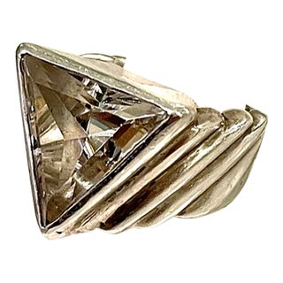 Modernist Large Faceted Crystal and Sterling Cocktail Ring For Sale
