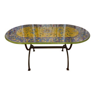 1990s Signed Domiziani Deruta Hand-Painted Italian Lava Stone Dining Table (70”x39”) Positano Design, Imported From Italy For Sale