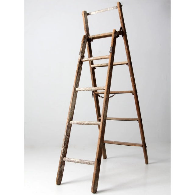 Antique Wooden Folding Ladder For Sale - Image 9 of 15