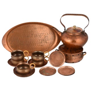 Vintage Copper Tea Set by Eugen Mint, Germany, 1960s, Set of 20 For Sale
