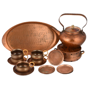 Vintage Copper Tea Set by Eugen Mint, Germany, 1960s, Set of 20