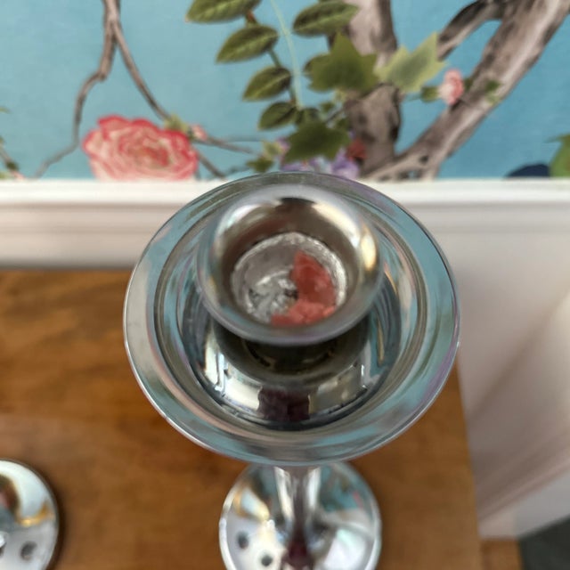 Midcentury Modern Lucite Silver Candlestick Set of 3 For Sale - Image 10 of 11