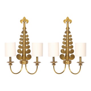 Mid 20th Century Mid-Century Modern Brass Two-Arm Sconces W/ Sculptural Volute Motif - a Pair For Sale