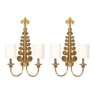 Mid 20th Century Mid-Century Modern Brass Two-Arm Sconces W/ Sculptural Volute Motif - a Pair