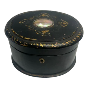 Antique English 1880 Papier-Mâché Gilt Tea Caddy