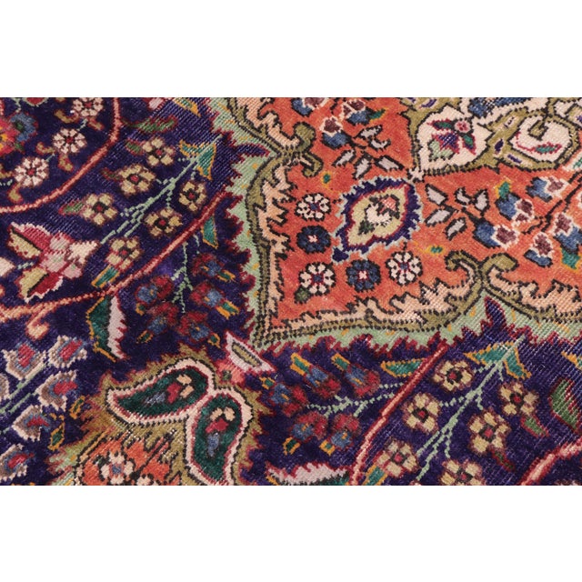 Shabby Chic Persian Kashan Blue/Beige Wool Rug - 8'3'' X 11'2'' For Sale - Image 4 of 10