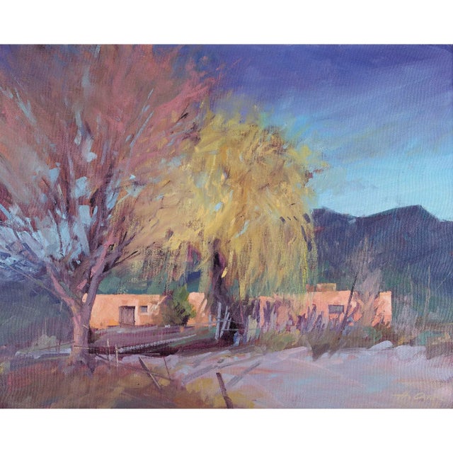 Vintage Howard Carr Fall Tree in Front of Mission Adobe, circa 1980-90. This Howard Carr painting comes framed as shown....