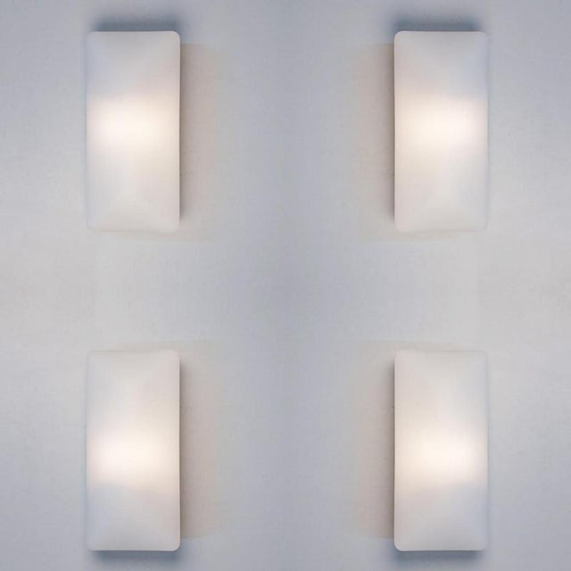 Metal White Rectangle Opaque Glass Wall Lights from Glashütte Limburg, 1970s For Sale - Image 7 of 11