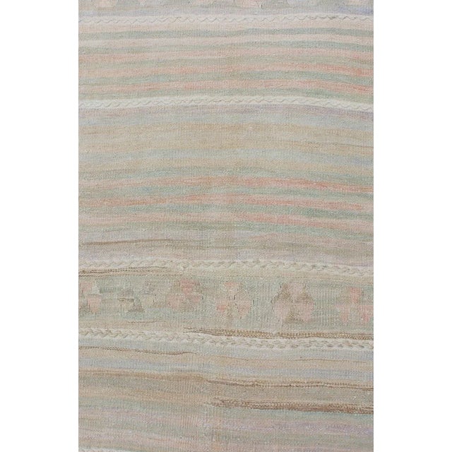 Tan Mid 20th Century Vintage Turkish Kilim Runner With Soft Stripes and Modern Design in Muted Colors For Sale - Image 8 of 12