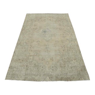 Tabriz Rug 7’5” X 10’8” Beige Wool Vintage Distressed Hand-Knotted Carpet For Sale