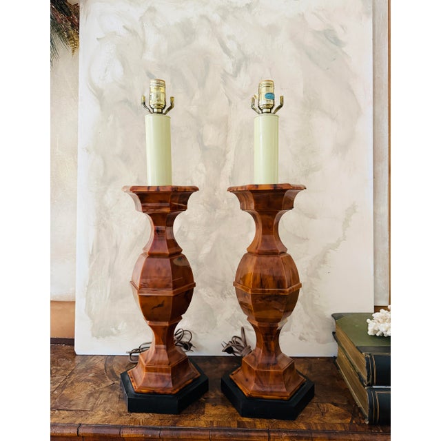 1950s Vintage Stiffel Company Mid Century Modern Faux Tortoise Shell Table Lamps - A Pair For Sale - Image 5 of 12