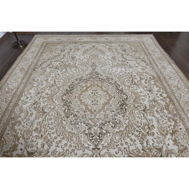 Textile 1970s Vintage Persian Handmade Wool Cotton Beige Area Rug For Sale - Image 7 of 11