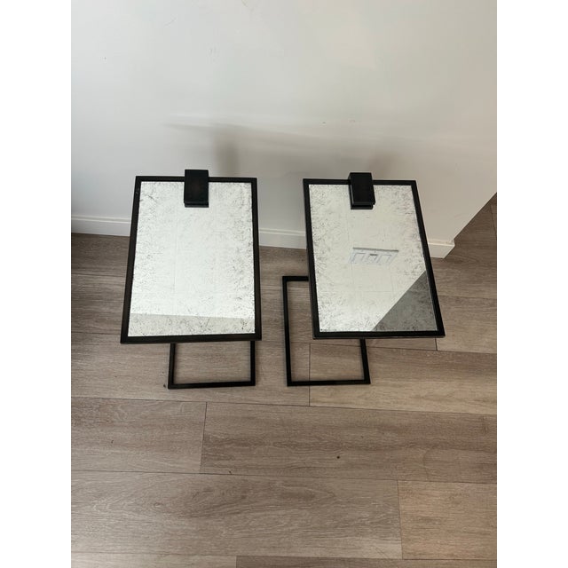 Mid-Century Modern Franze Eglomise Restoration Hardware Rectangular Side Tables For Sale - Image 3 of 5