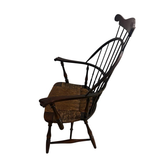 Mid 20th Century B&s Co Windsor Comb Back Arm Chair W/ Rush Woven Seat For Sale - Image 4 of 6