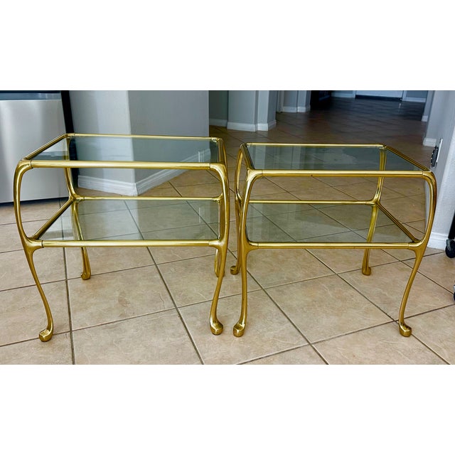 Italian Rectangular 2-Tier Brass End or Side Table For Sale In Palm Springs - Image 6 of 15