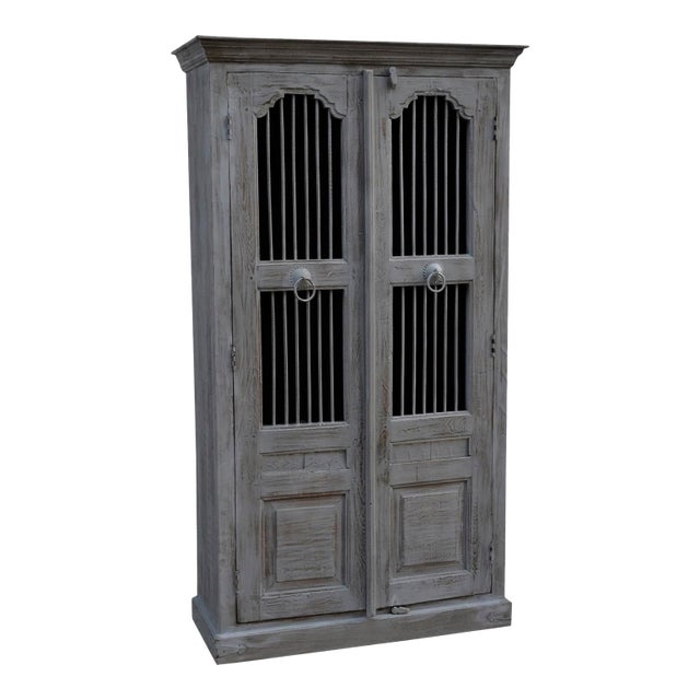 Reclaimed Teak Wood Cabinet With Gray Finish For Sale