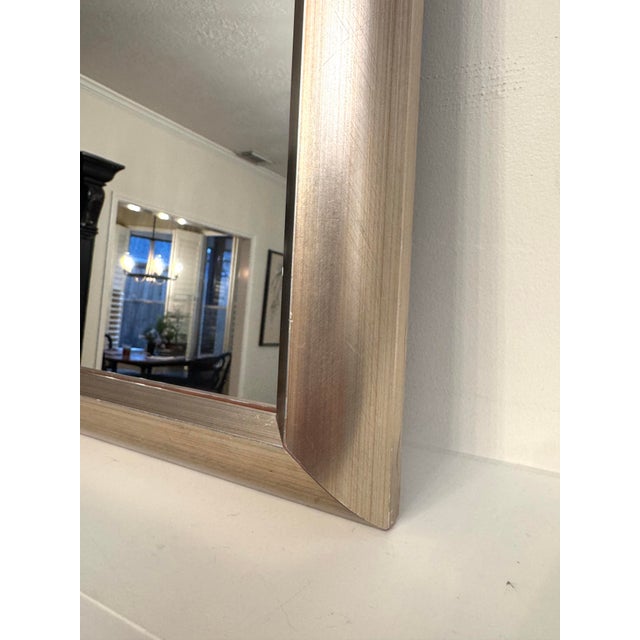 Silver Contemporary Transitional Brushed Silver Finish Solid Large Wall Mirror For Sale - Image 8 of 11