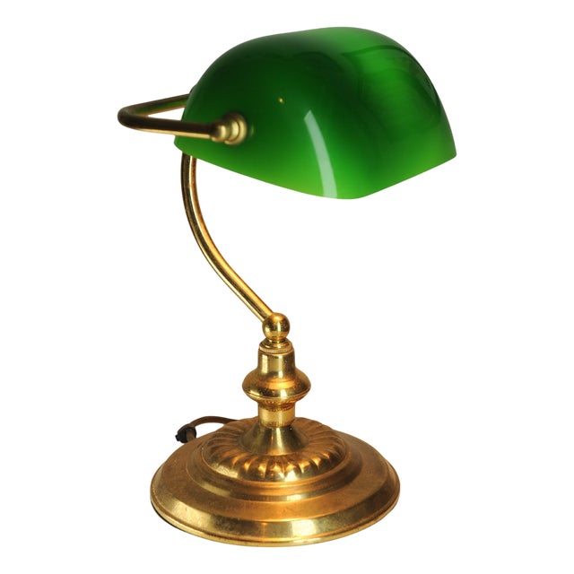 Victorian Student Desk Lamp with Racing Green Glass Shade and Switch For Sale