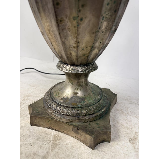 Antique Brass Table Lamp with Silk Shade, 1890s For Sale - Image 3 of 18