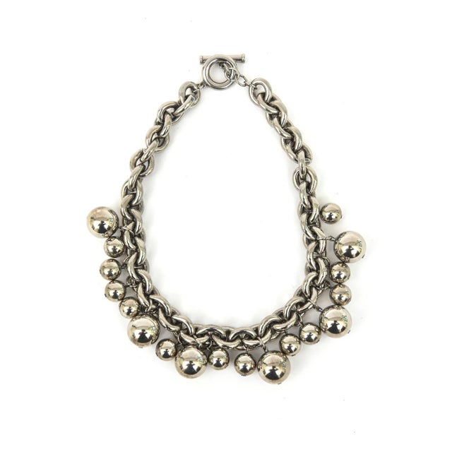 Vintage Givenchy Chromed Metal Chain and Ball Pendant Necklace 1980's For Sale In Miami - Image 6 of 12