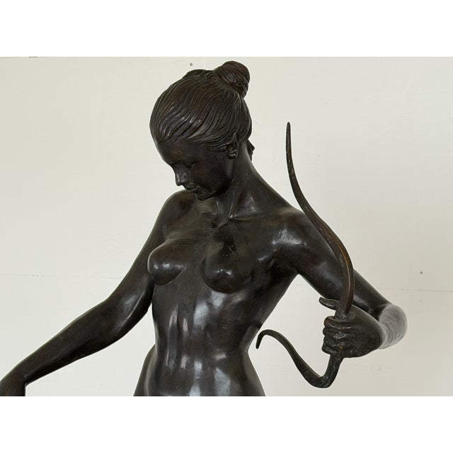 Nude Figure of Diana the Huntress with Greyhound, Late 20th Century, Bronze For Sale - Image 4 of 8