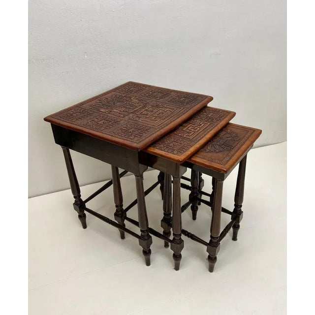 Leather Top Nesting Tables in the style of Angel Pazmino, 1960s, Set of 3 For Sale - Image 10 of 11