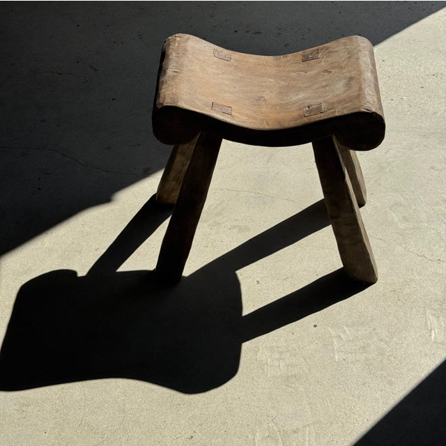 Antique Indonesian Teak Four-Legged Stool, 1980s For Sale - Image 10 of 18