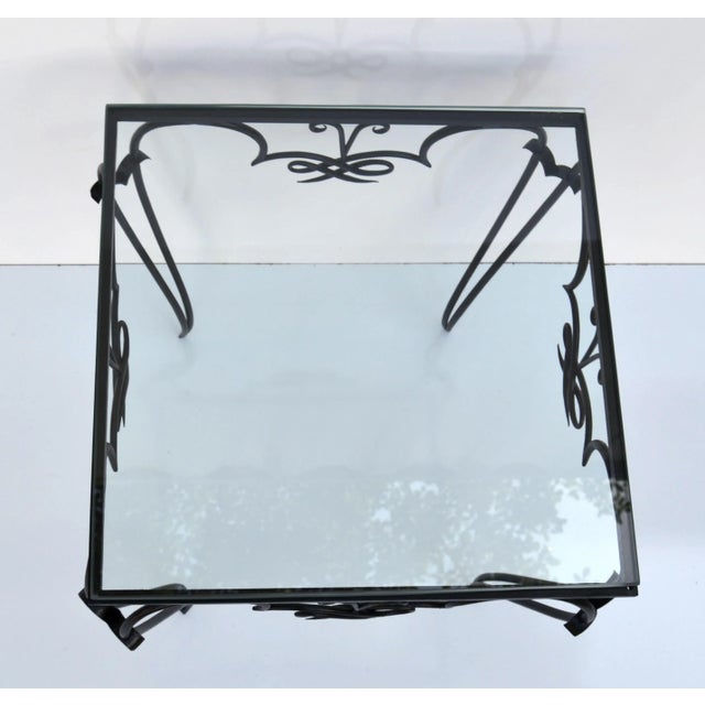 René Prou Style Art Deco Black Wrought Iron & Glass Top Side Table France, 1940 For Sale - Image 9 of 12